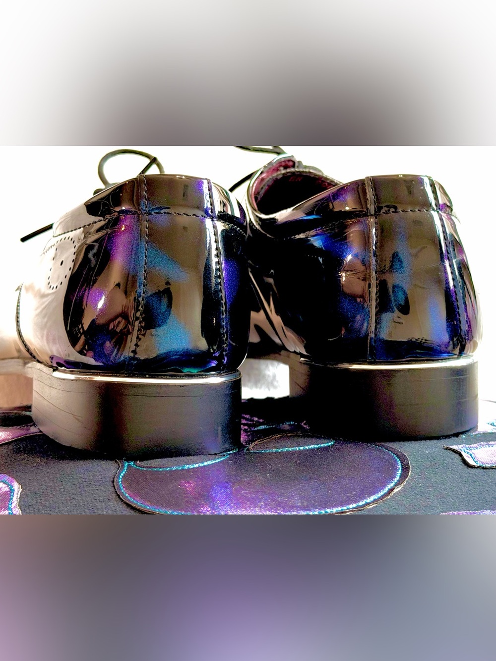 Jeffery West Iridescent Patent Leather Derby Oxfords Purple Blue 270 (US 9) - Picture 2 of 3